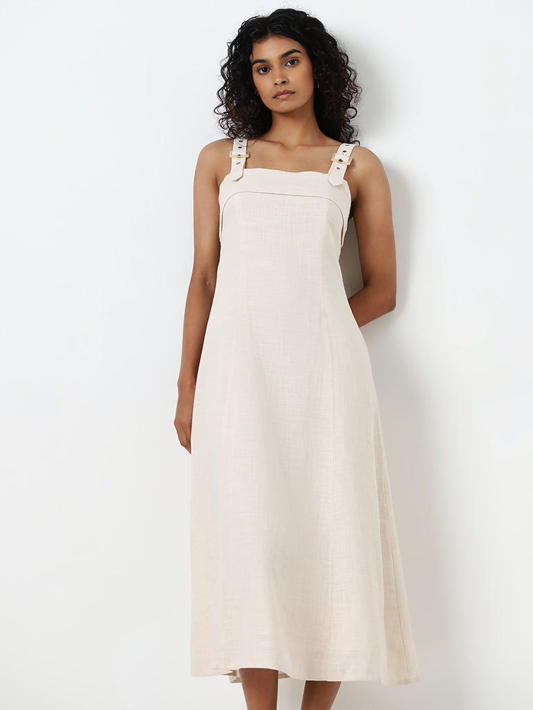 LOV Beige A-Line Cotton Dress