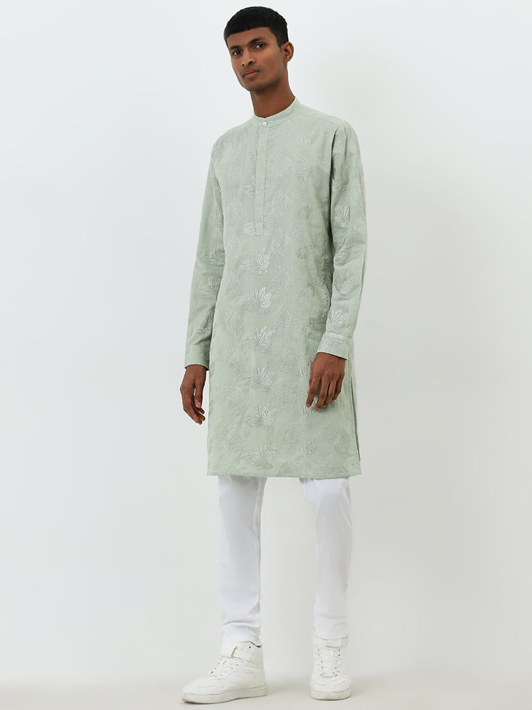 Mens Ethnicwear Sage Embroidered Cotton Kurta