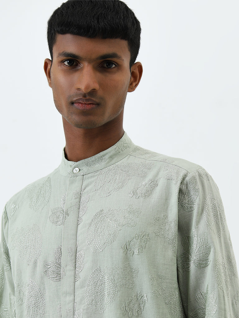 Mens Ethnicwear Sage Embroidered Cotton Kurta