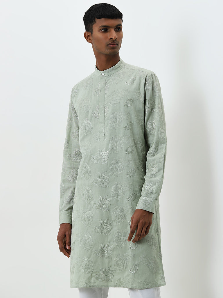 Mens Ethnicwear Sage Embroidered Cotton Kurta