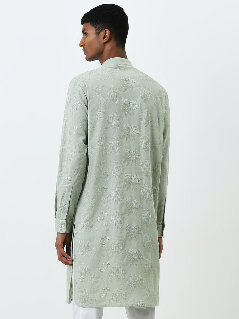 Mens Ethnicwear Sage Embroidered Cotton Kurta