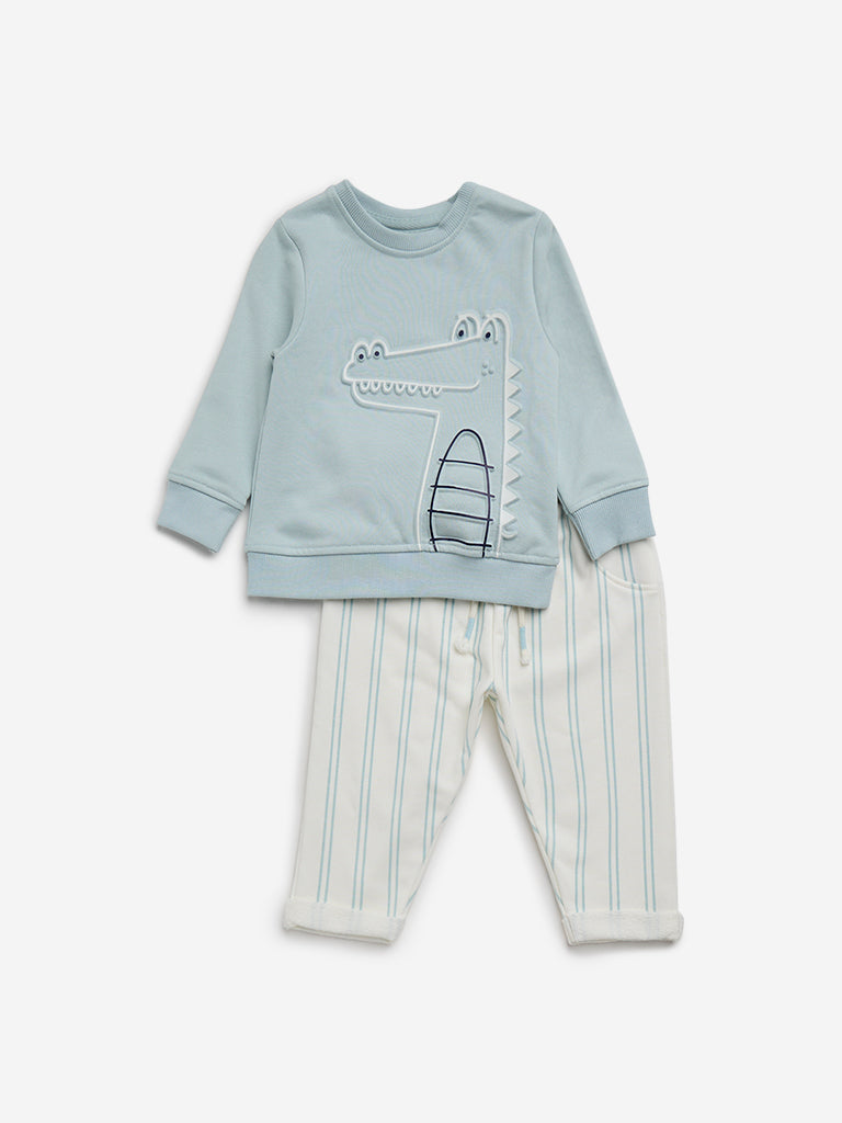 HOP Baby Sage Applique-Detailed Cotton T-Shirt and Pants Set