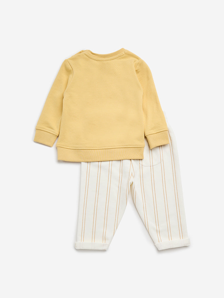 HOP Baby Yellow Text Embossed Cotton T-Shirt and Pants Set