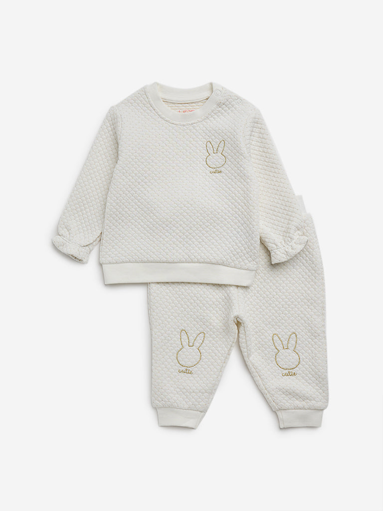 HOP Baby Off-White Cotton Blend Sweatshirt and Joggers Set