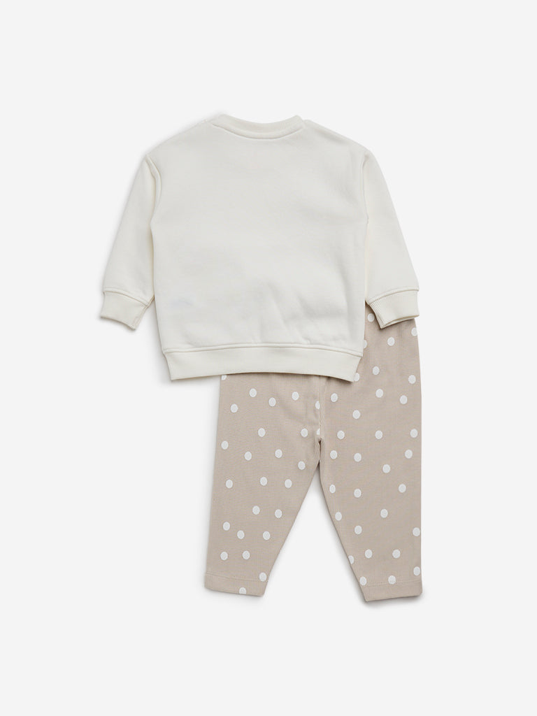 HOP Baby Beige Printed Cotton T-Shirt and Pants Set