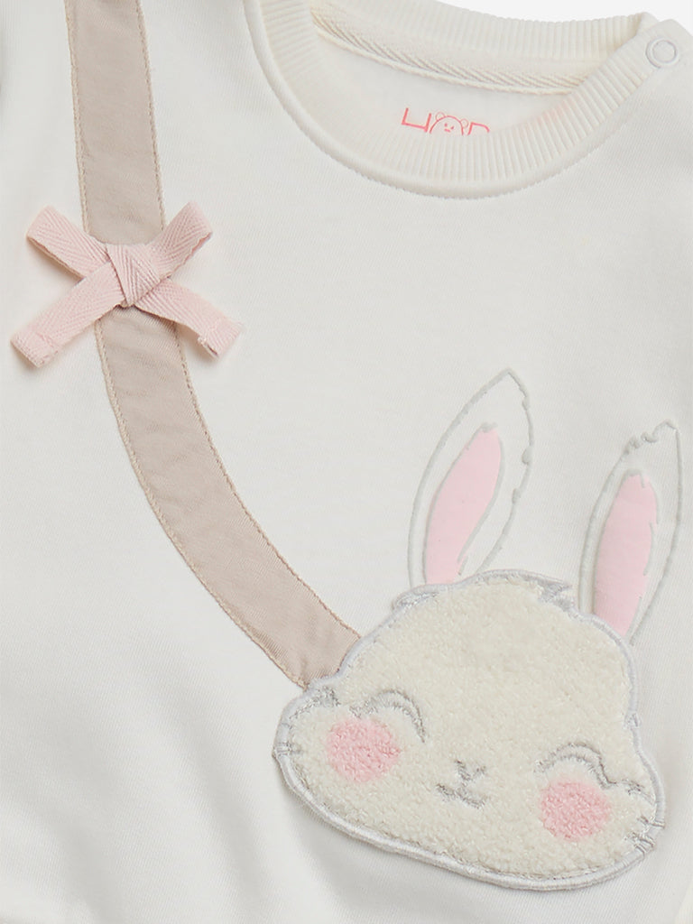 HOP Baby Beige Printed Cotton T-Shirt and Pants Set