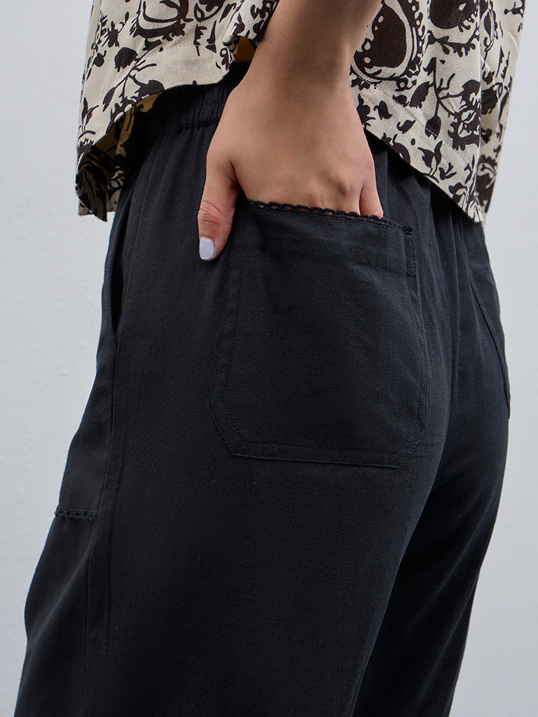 Bombay Paisley Black High-Rise Cotton Blend Pants