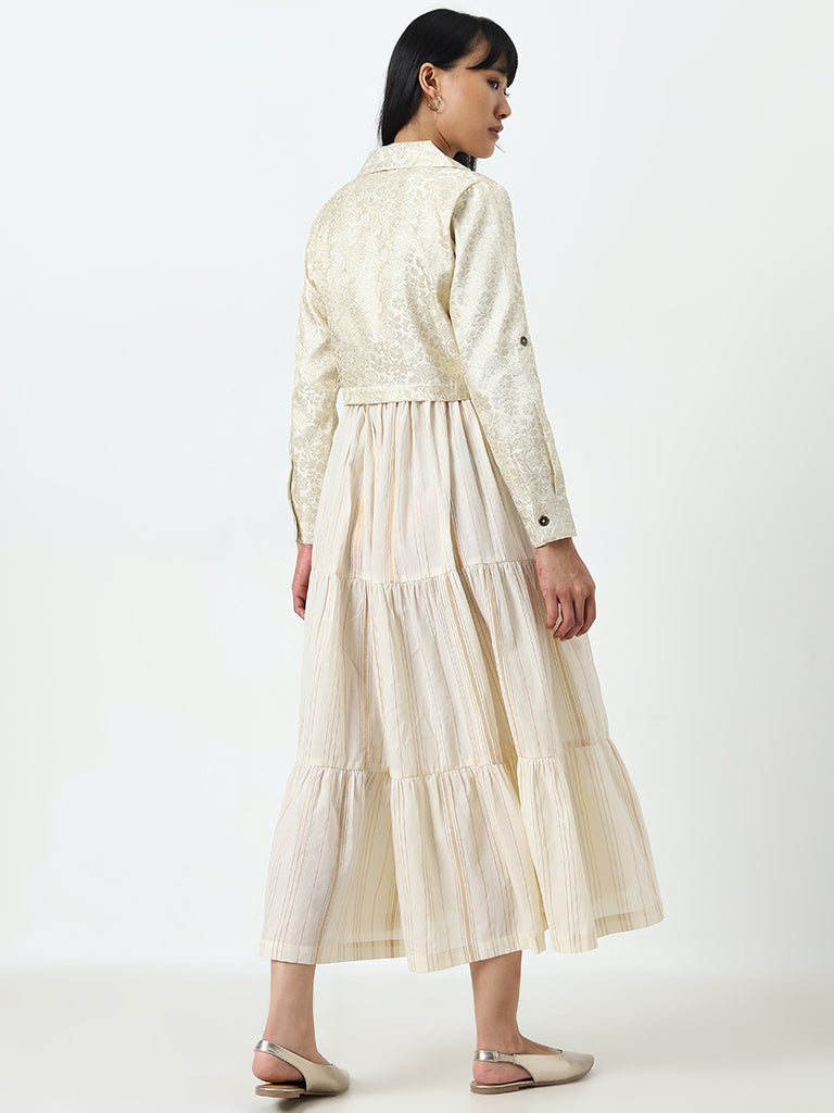 Bombay Paisley Off-White Striped Tiered Dress with Jacket