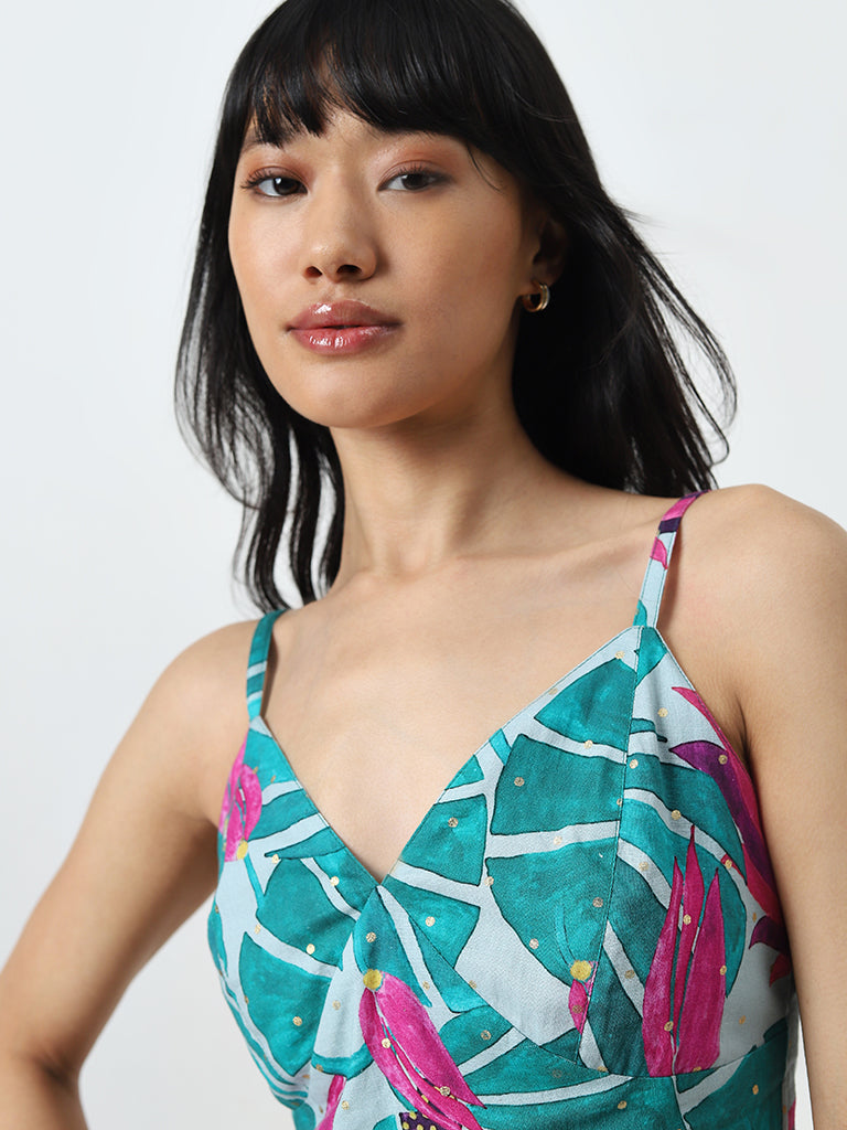 Bombay Paisley Teal Floral Printed Top