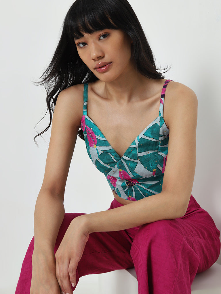 Bombay Paisley Teal Floral Printed Top