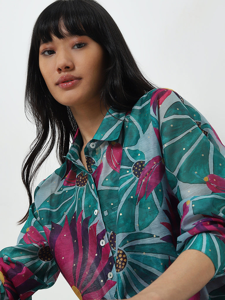 Bombay Paisley Teal Floral Printed Shirt