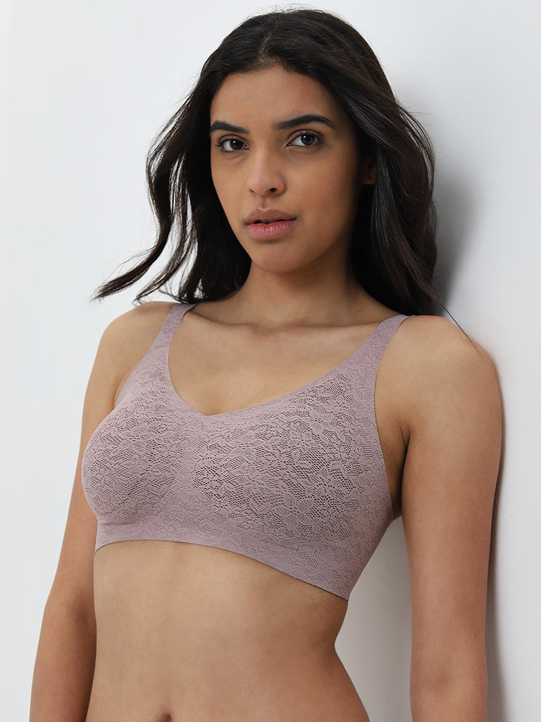 Wunderlove Light Pink Invisible Lace Full Coverage Bra