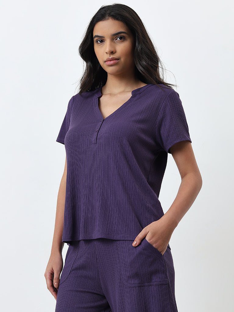 Wunderlove Purple Supersoft Modal Ribbed Top