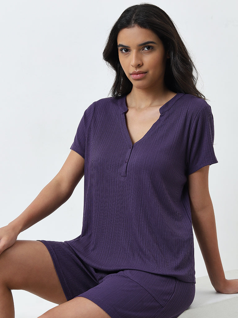 Wunderlove Purple Supersoft Modal Ribbed Top