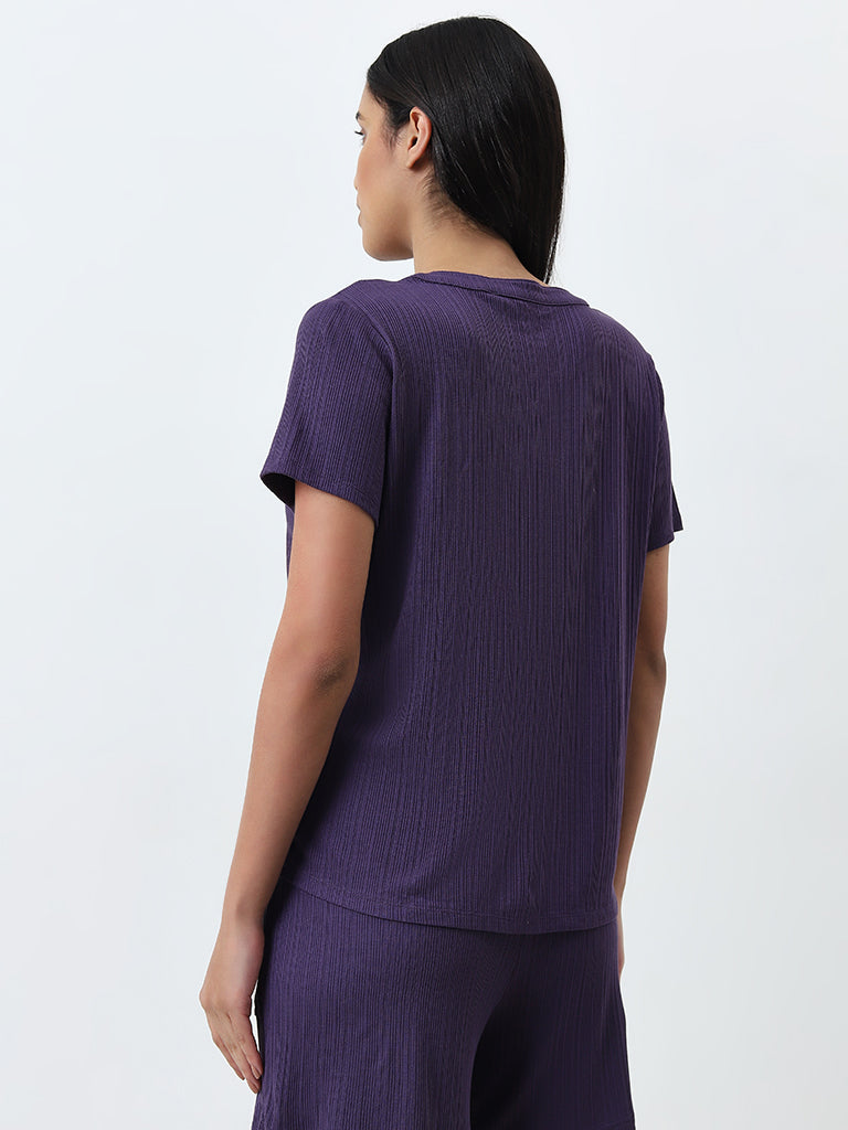 Wunderlove Purple Supersoft Modal Ribbed Top