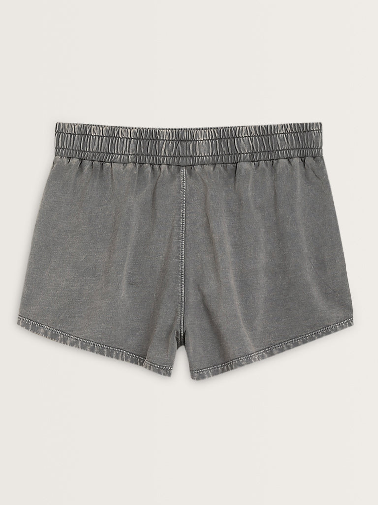 Superstar Grey Text Printed High-Rise Cotton Shorts