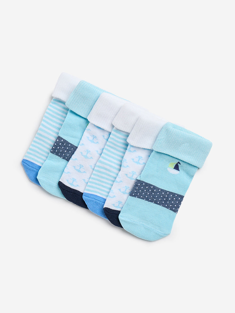 HOP Baby Aqua Printed Socks- Pack of 3