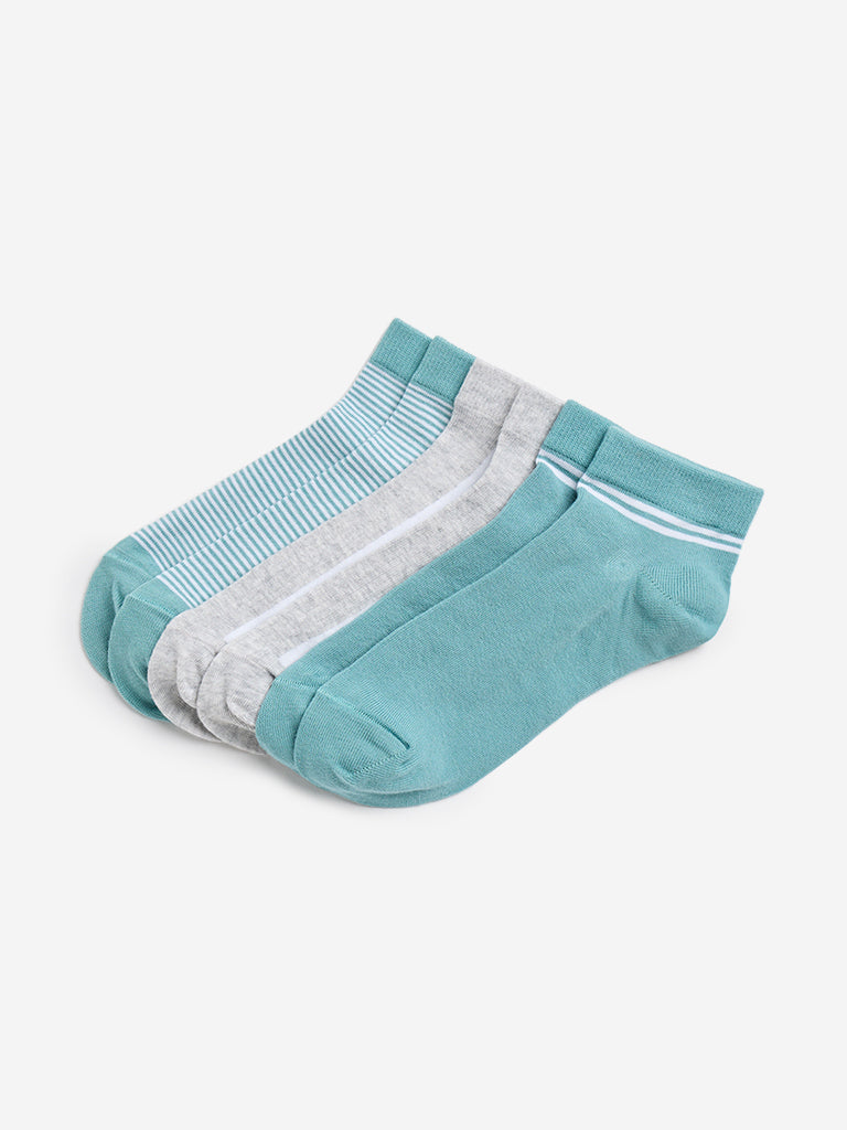 Y&F Kids Green Striped Cotton-Blend Socks - Pack of 3