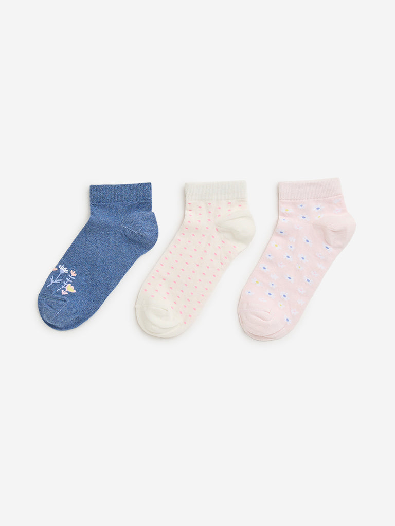 Y&F Kids Blue Printed Girl Socks - Pack of 3