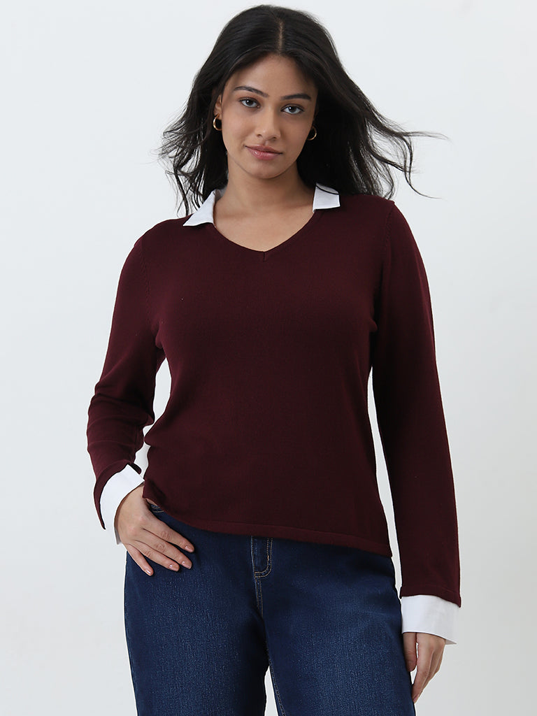 Gia Maroon Collared T-Shirt