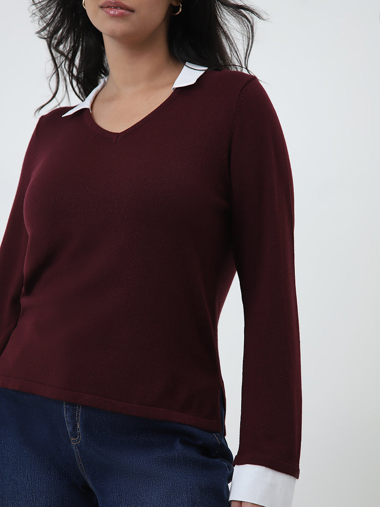 Gia Maroon Collared T-Shirt