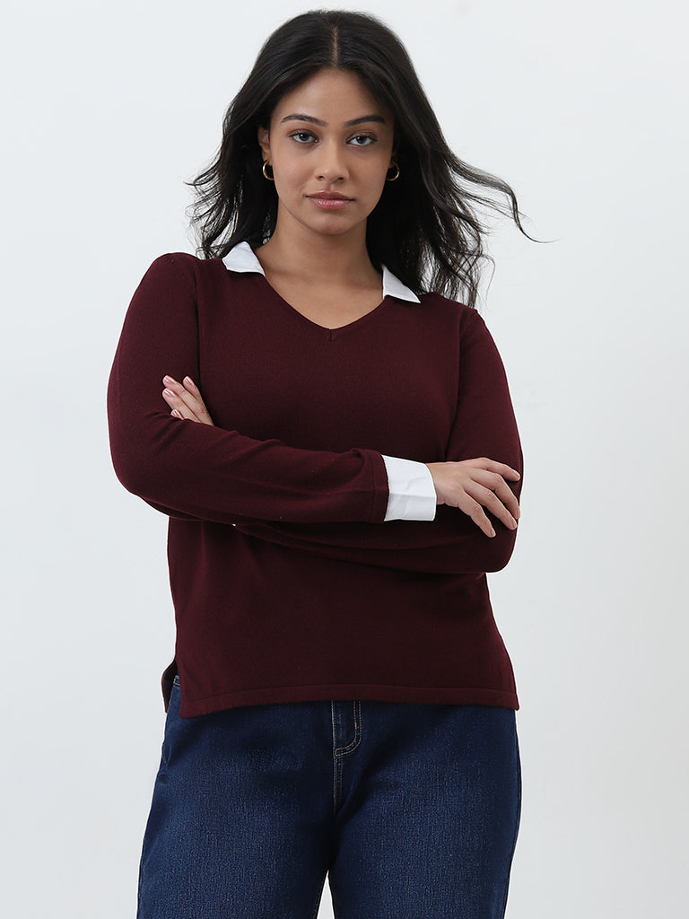 Gia Maroon Collared T-Shirt