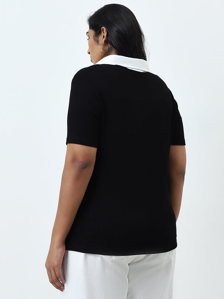 Gia Black Ribbed Textured T-Shirt