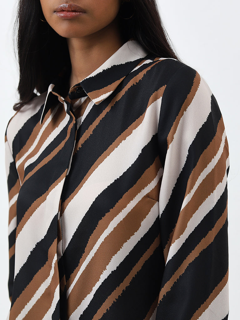 Wardrobe Beige Stripe Printed Shirt