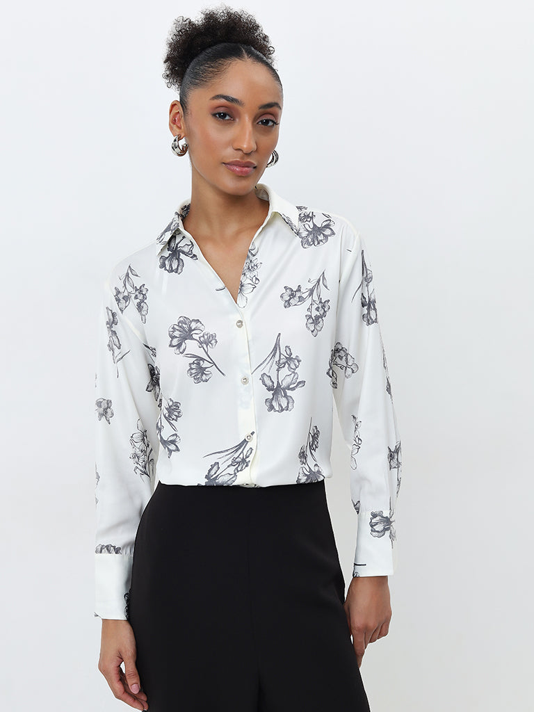 Wardrobe White Floral Printed Shirt