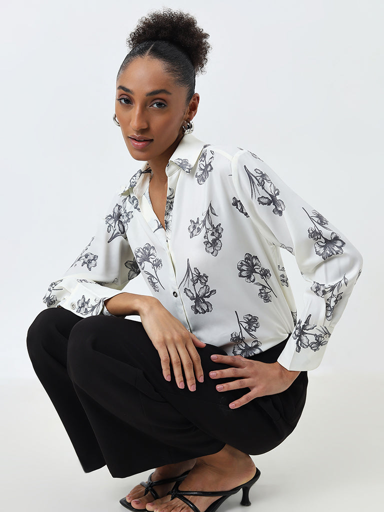 Wardrobe White Floral Printed Shirt