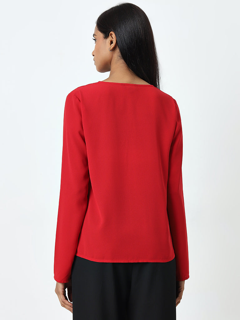 Wardrobe Red Ruffle-Detailed Top