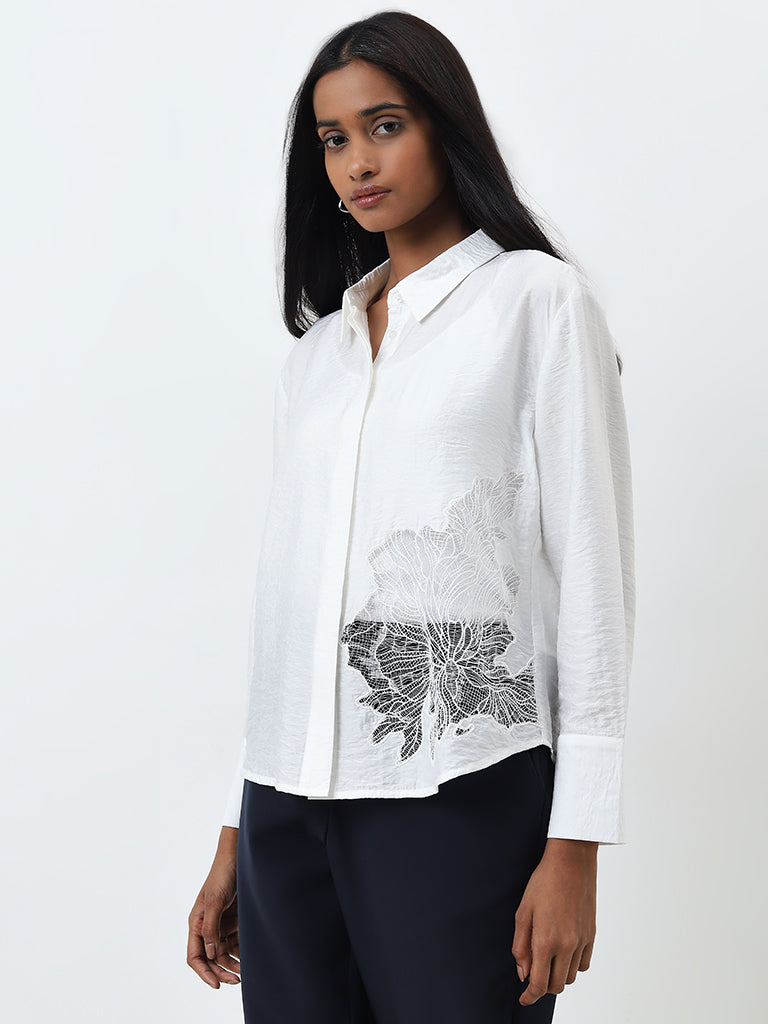 Wardrobe White Floral Lace Design Shirt