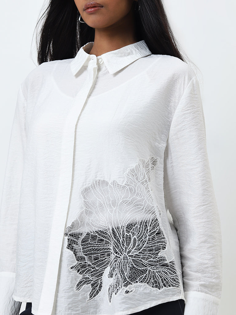 Wardrobe White Floral Lace Design Shirt