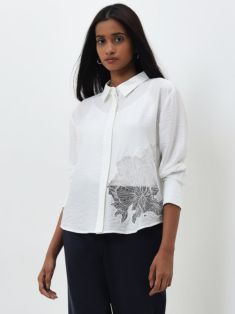 Wardrobe White Floral Lace Design Shirt