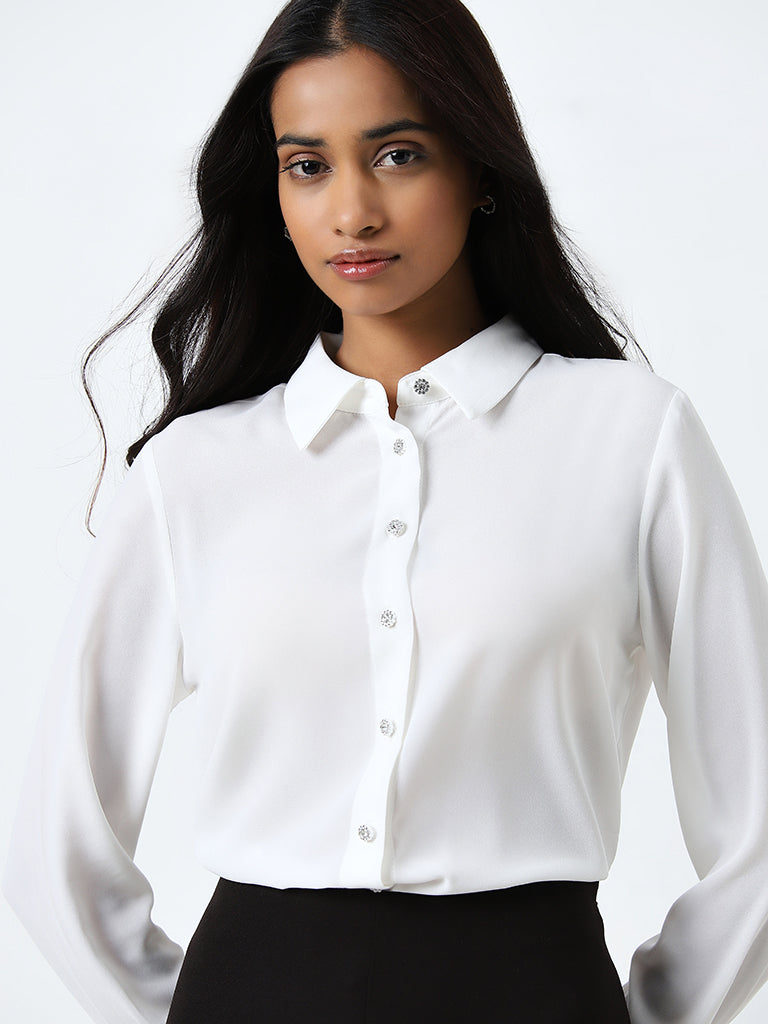 Wardrobe Solid White Diamante Shirt