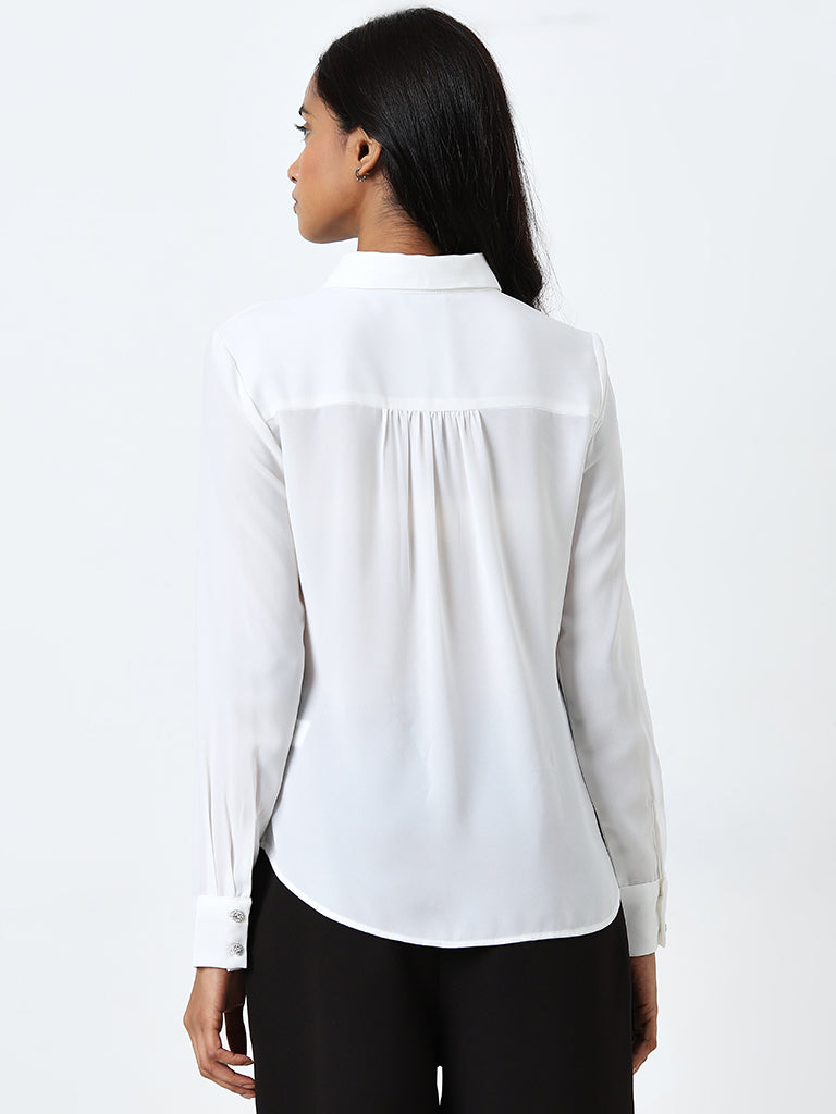 Wardrobe Solid White Diamante Shirt