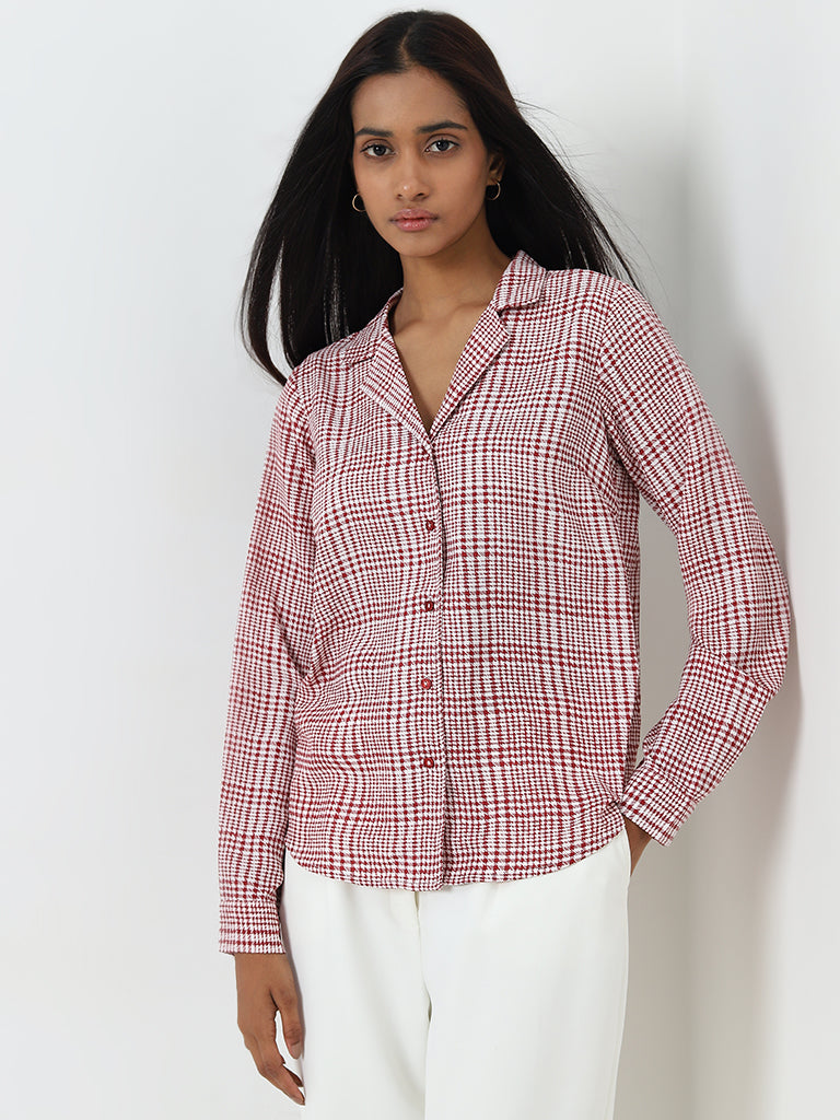 Wardrobe Red Houndstooth Printed Shirt