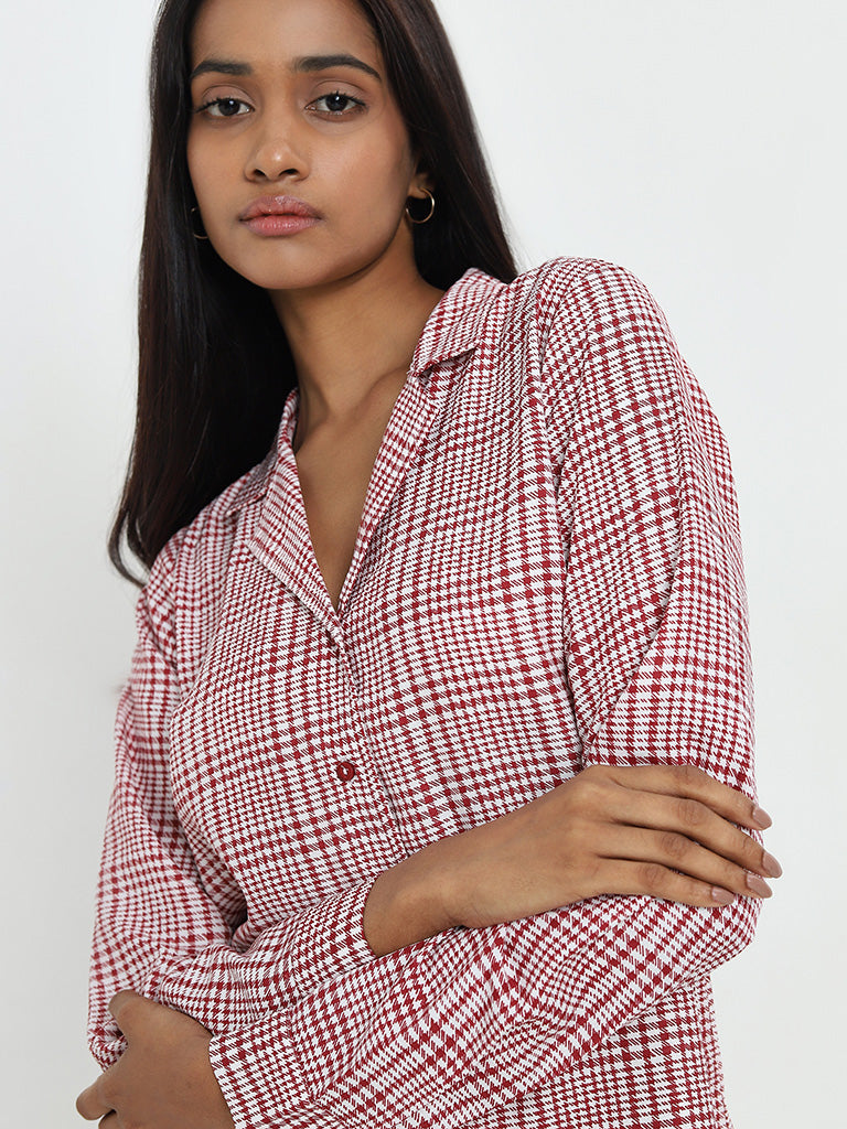 Wardrobe Red Houndstooth Printed Shirt