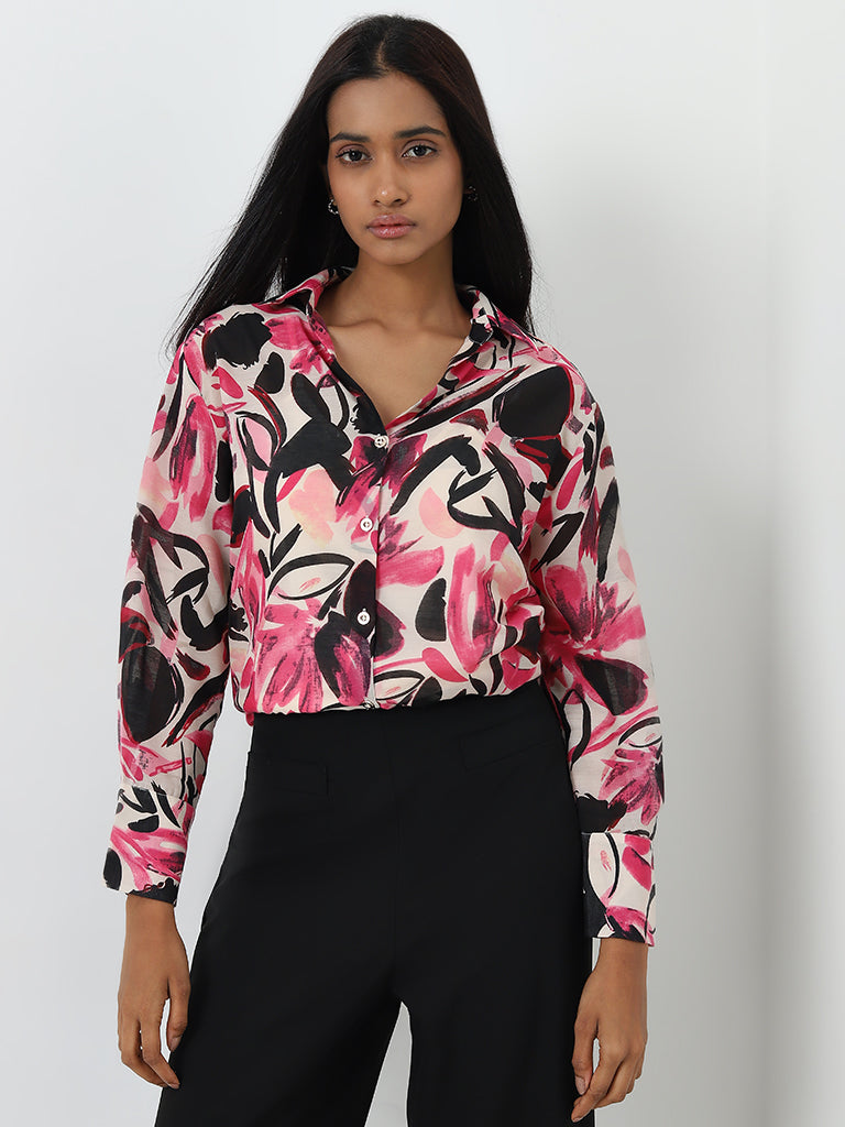 Wardrobe Pink Foliage Design Shirt with Camisole