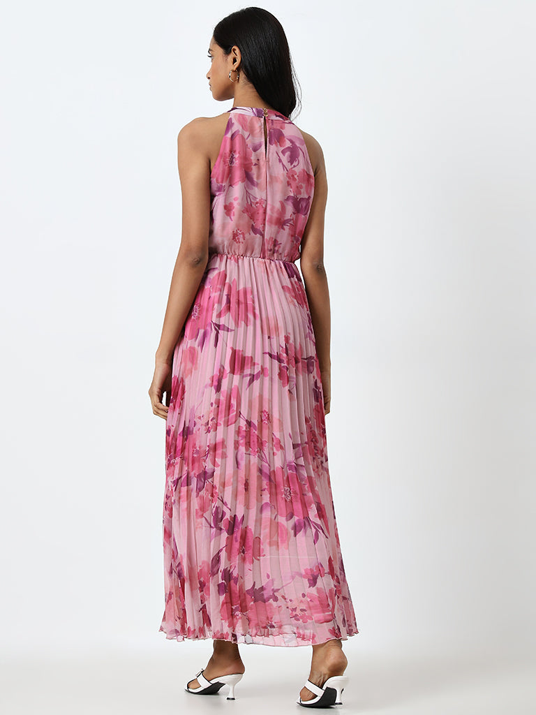 Wardrobe Pink Floral Pleated A-Line Dress