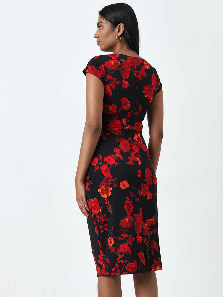 Wardrobe Black Floral Printed Straight Dress