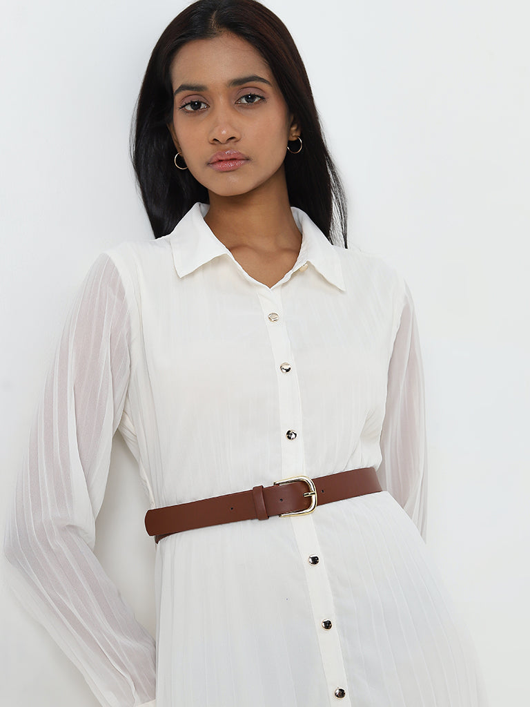 Wardrobe Off-White Pleated Shirt Dress with Belt