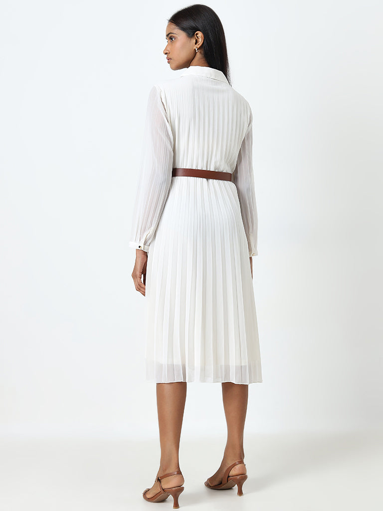 Wardrobe Off-White Pleated Shirt Dress with Belt