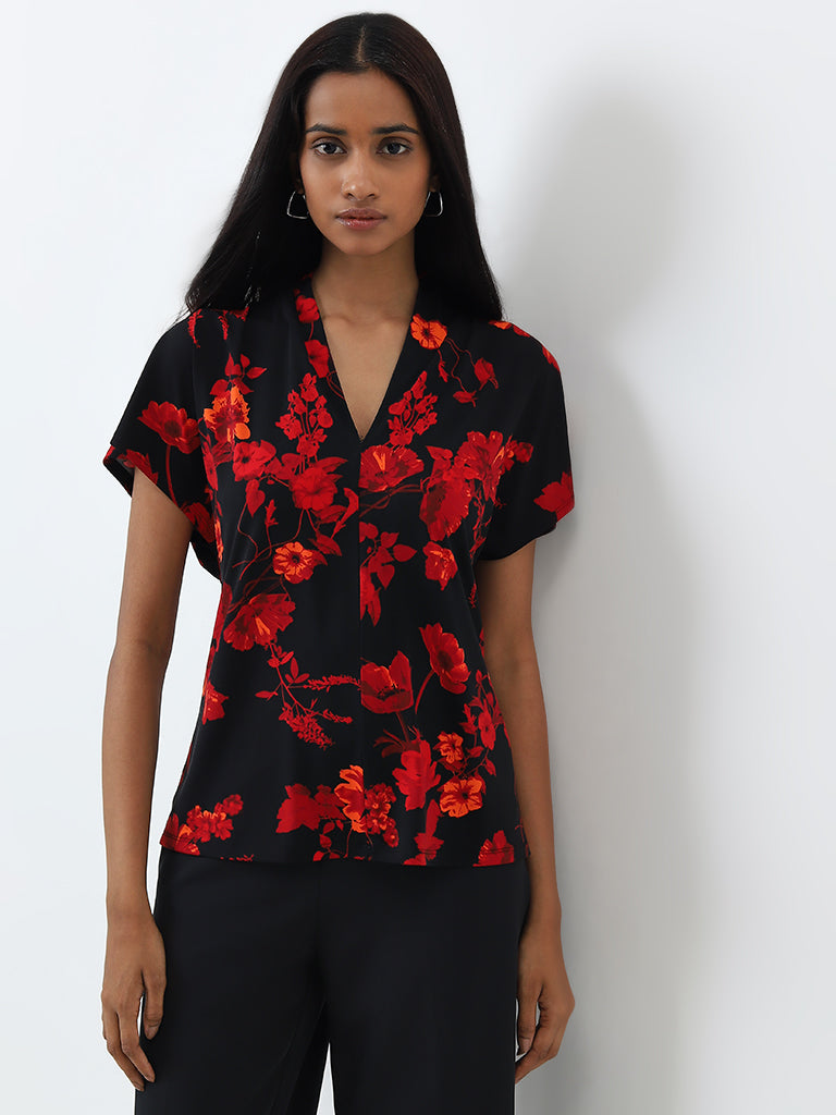 Wardrobe Black Floral Printed Top