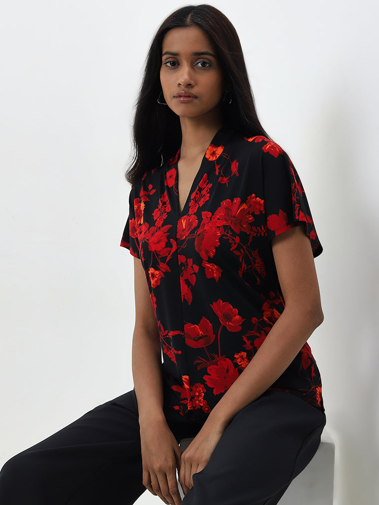 Wardrobe Black Floral Printed Top