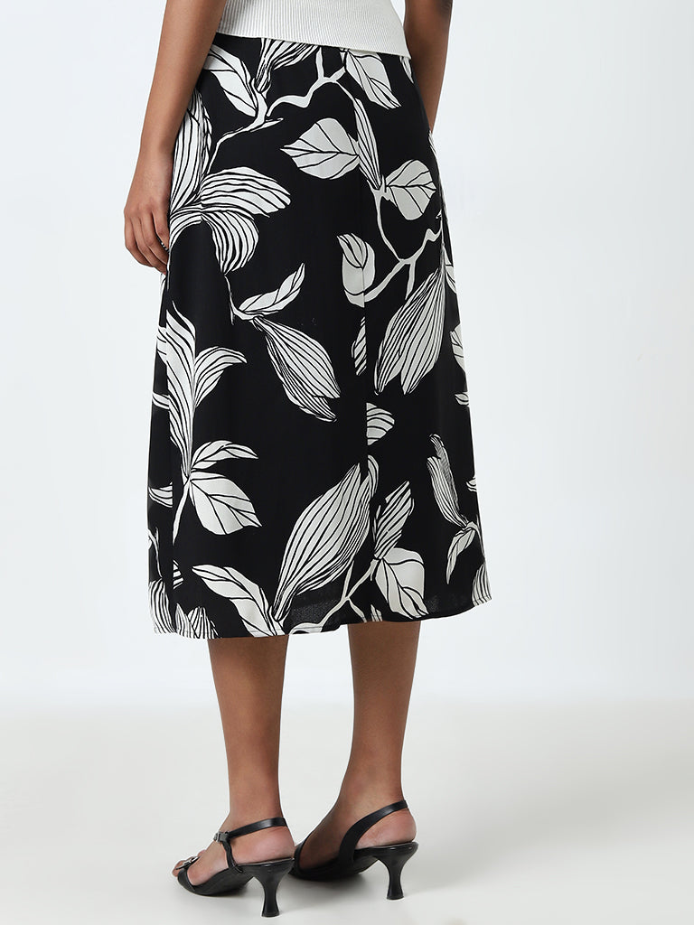 Wardrobe Black Floral Wrap-Style High-Rise Skirt