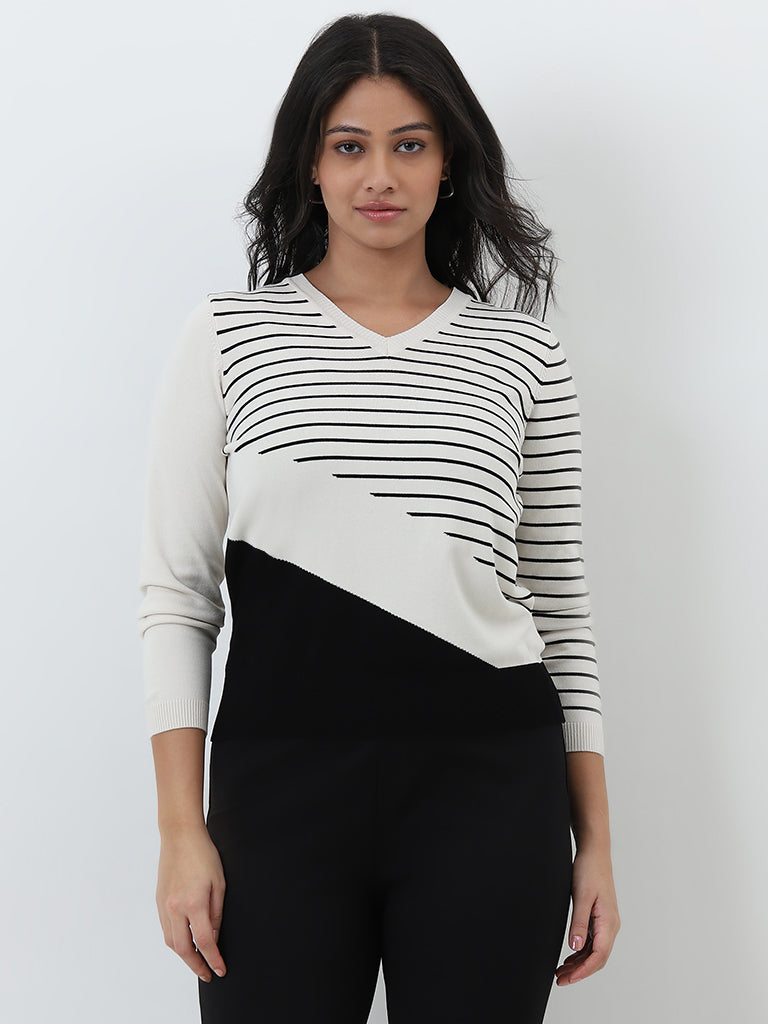 Gia Black & Off-White Striped Sweater