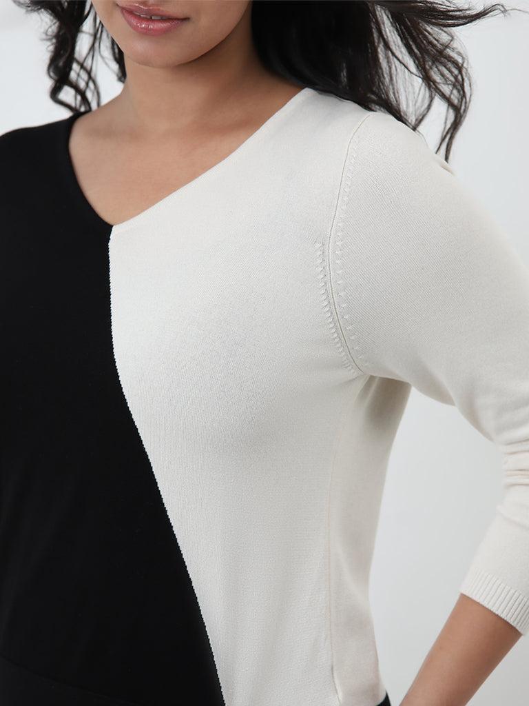 Gia Black & Off-White Knit-Detail Sweater