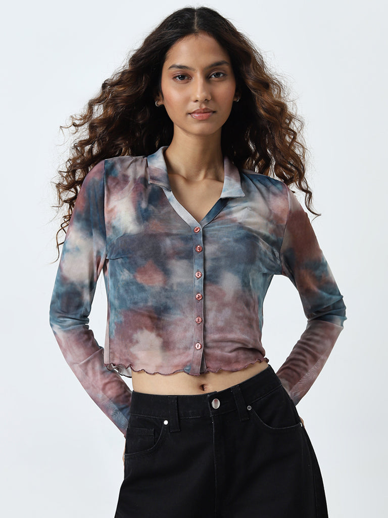 Nuon Multicolour Tie-Dye Mesh Top