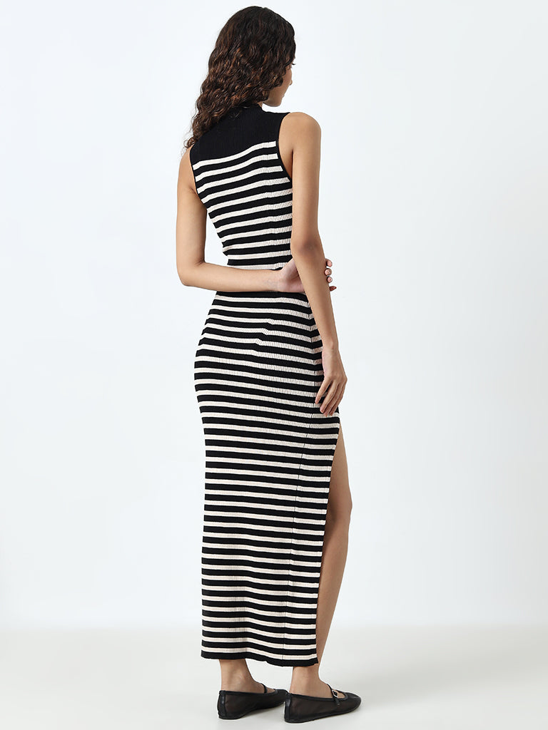 Nuon Black & Off-White Striped Bodycon Dress